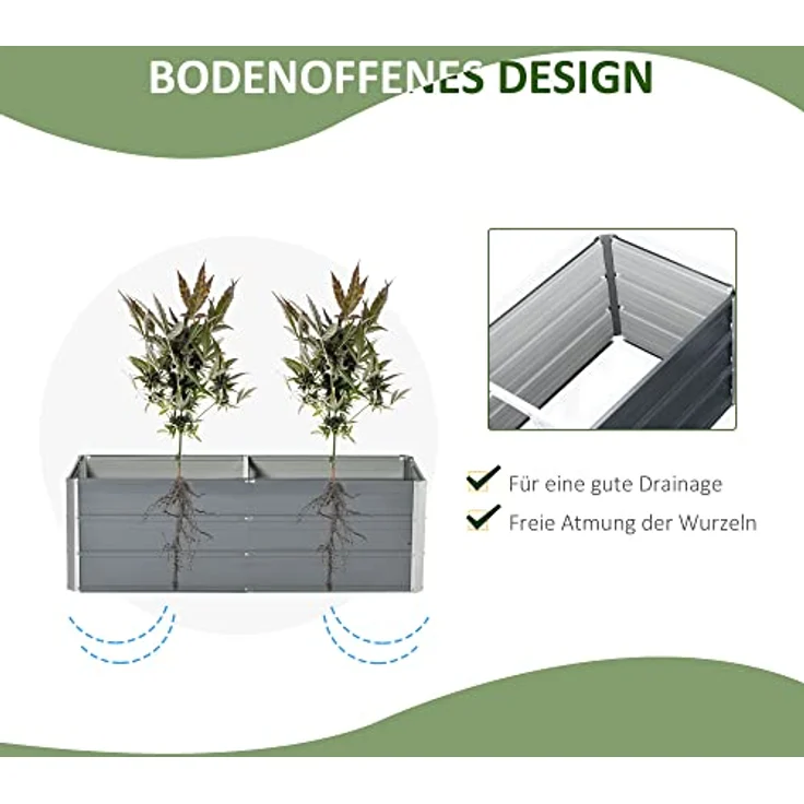 Outsunny Hochbeet aus Stahl Gartenbeet Pflanzkasten Blumenkasten Blumenkübel mit Handschuhe Dunkelgrau 125 x 47 x 40 cm – Bild 5