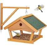 Relaxdays Vogelfutterhaus Holz, zum Aufhängen, HBT: 35x42,5x40,5 cm, Garten, Vogelfutterspender für Kleinvögel, Natur