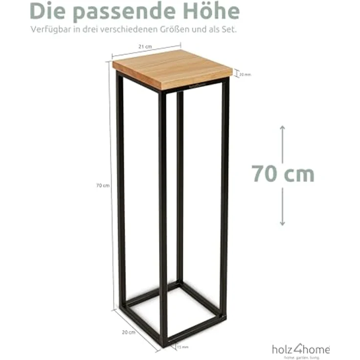 holz4home® Blumenständer Dekoständer aus Eichenholz Massiv Natur Geölt I Dekosäule Stahlrahmen, Loft- und Industriestil – Bild 7