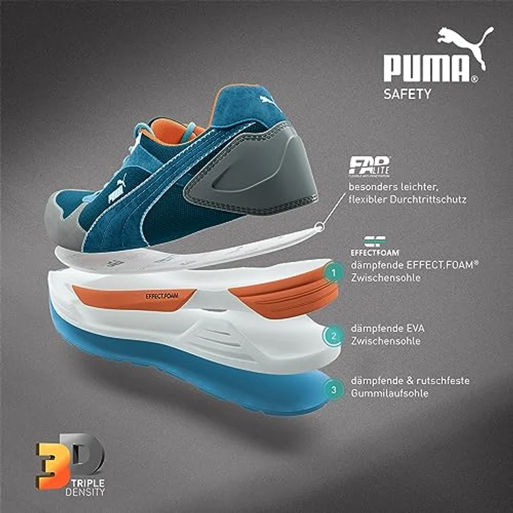 PUMA Safety AIRTWIST BLUE LOW Arbeitsschuh mit EFFECT.FOAM Sohlenkonstruktion, FAPlite Durchtrittschutz, Hydrophobiertes Veloursleder, in blau – Bild 5
