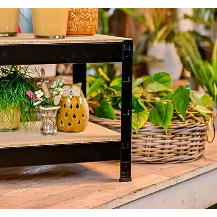 SCHULTE Regalwelt Schwerlastregal mit 2 Holzböden, 43x120x40 cm (HxBxT), Traglast pro Ebene ca. 150 Kg, schwarz-Struktur, Lagerregal, Kellerregal, Werkstattregal, Steckregal – Bild 5