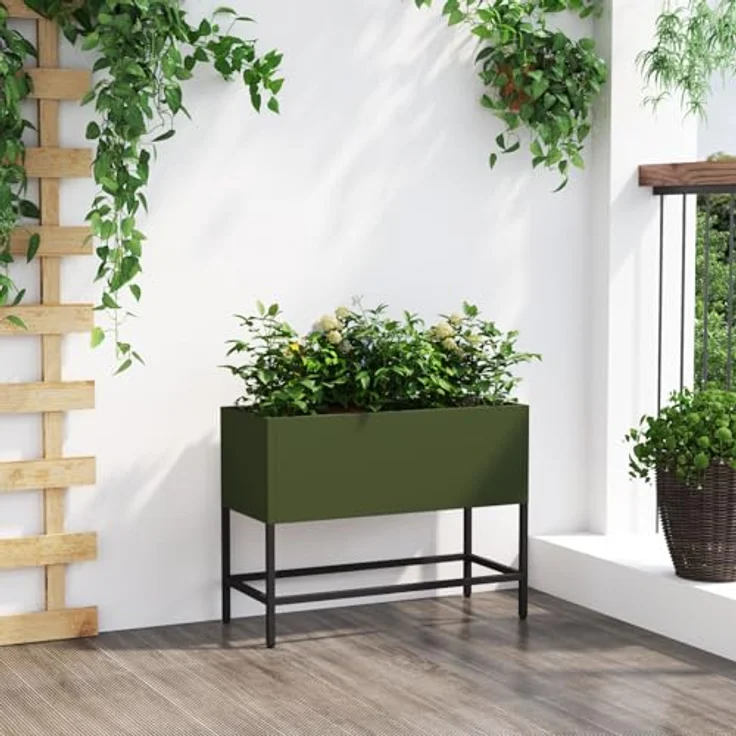 vidaXL Hochbeet 60x26x45 cm, olivgrüner Stahl, wetterfest, modernes Design für Balkon und Garten – Bild 5