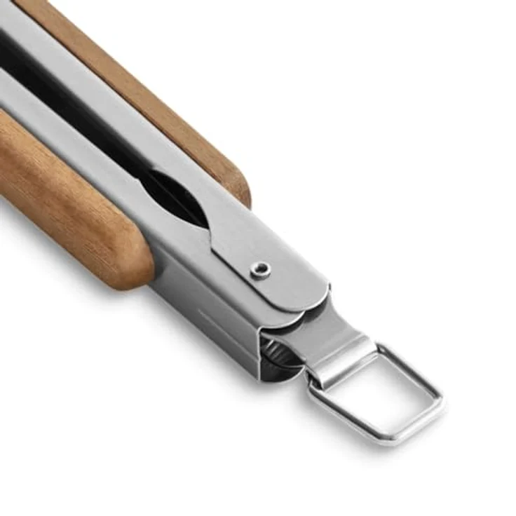 BURNHARD Lange Edelstahl Grillzange (45 cm) Akazien-Holzgriff, Grill-Zubehör, Aufhänge-Ösen – Bild 3