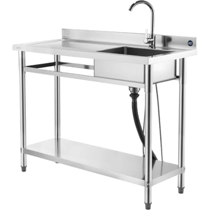 VEVOR Edelstahl Spültisch mit Wasserhahn, Einzelbecken (120 x 50 x 94 cm), 3-in-1 Multifunktionsdesign für Küche, Garage & Restaurant, verstellbare Ablage – Bild 9