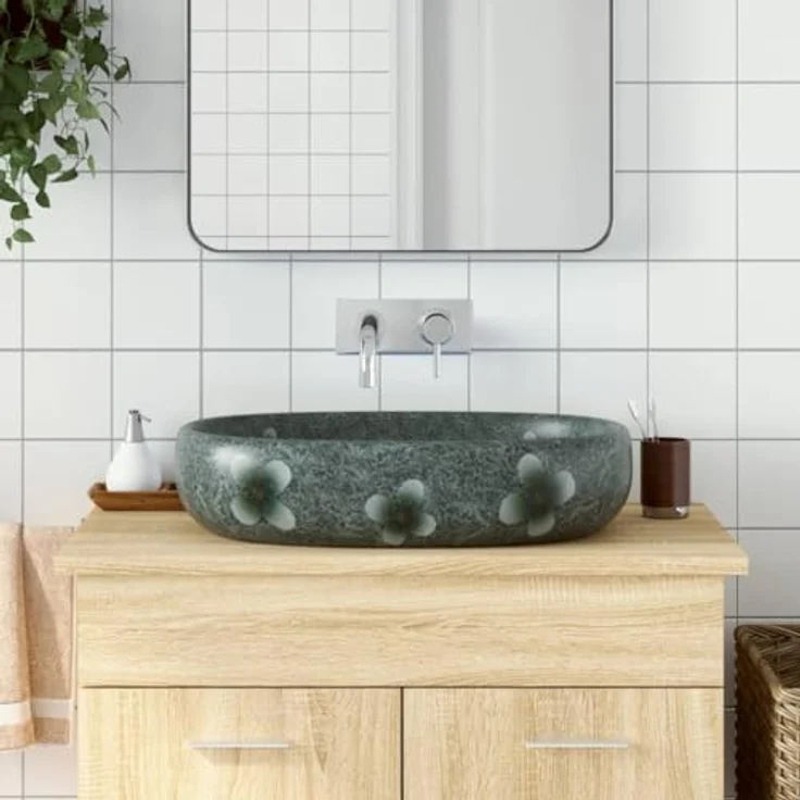 vidaXL Waschbecken Aufsatzwaschbecken Blau Oval 59x40x14 cm Keramik, Handgefertigt mit minimalistischer Eleganz – Bild 2