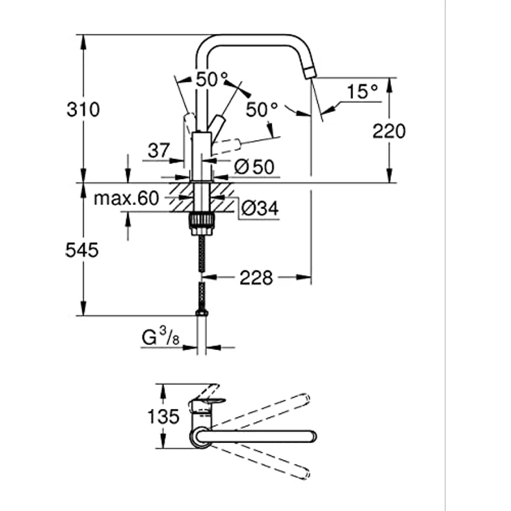Grohe Küchenarmatur Grohe Quickfix Start, Einhand-Küchenarmatur mit hohem U-Auslauf, supersteel, 150° schwenkbar, GROHE SilkMove Technologie – Bild 5