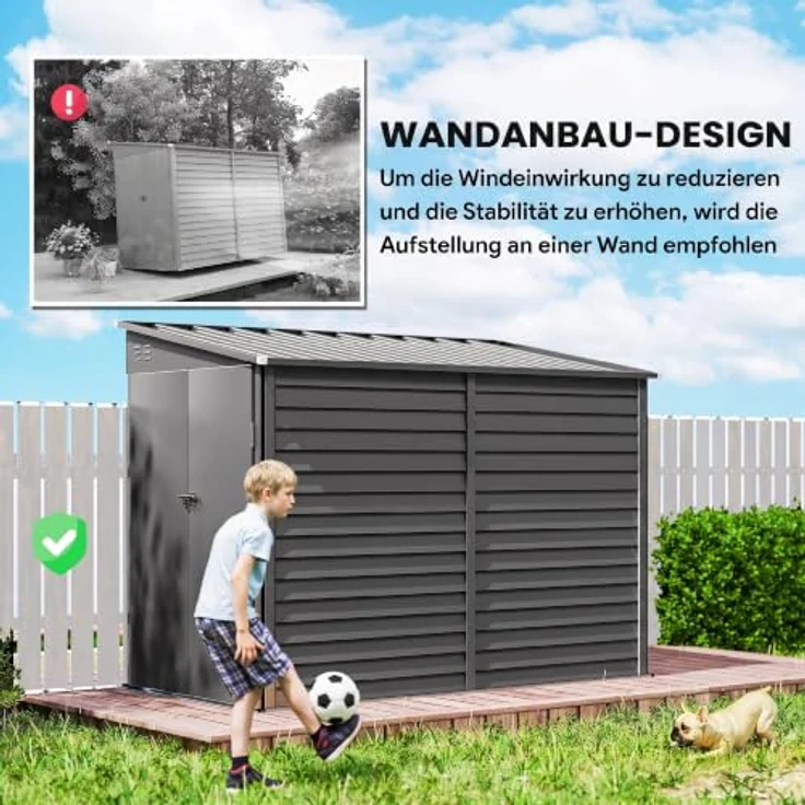 Outsunny Metall Gerätehaus 3,5 m², Geräteschuppen mit Pultdach und Doppelschiebetür, dunkelgrau – Bild 5