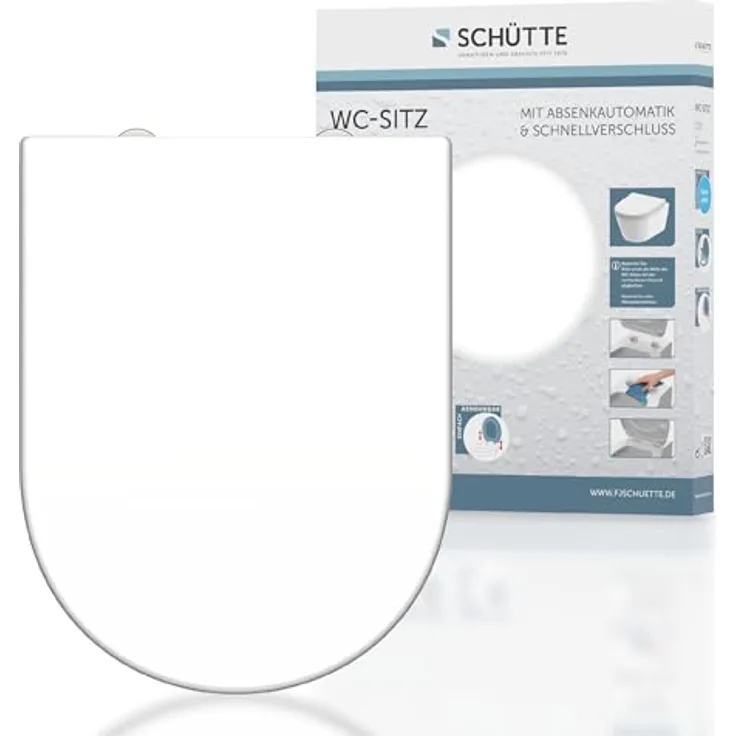 Schütte WC-Sitz Duroplast D-Form, mit Absenkautomatik und Schnellverschluss, weiß