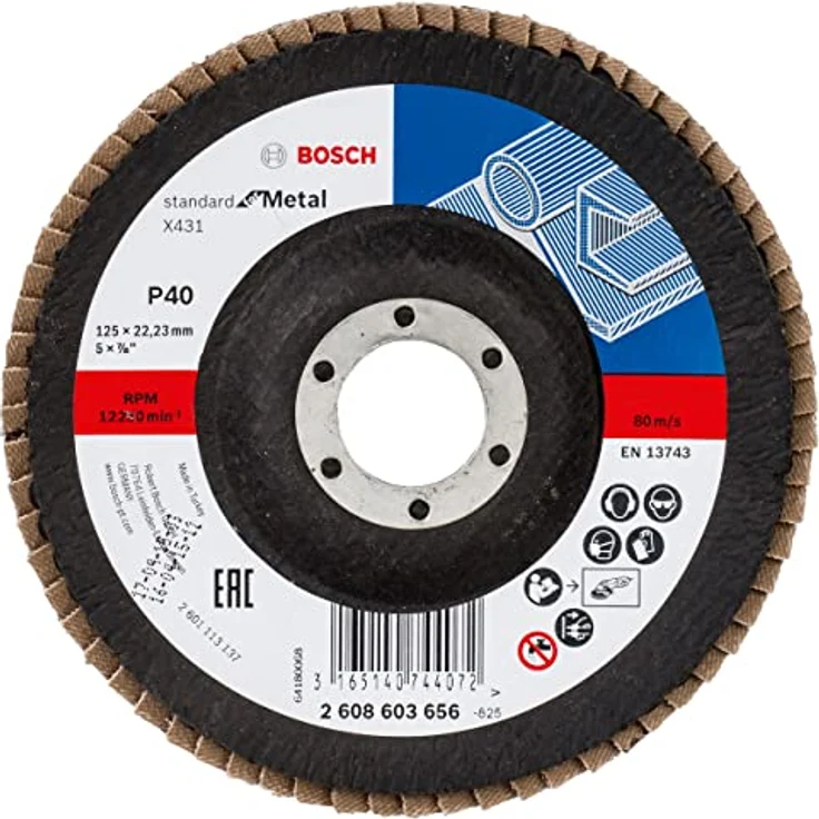 Bosch Professional Fächerschleifscheibe Standart for Metall125 mm K 40 X431 gewinkelt 2608603656, 1 W, 230 V, 40 – Bild 2
