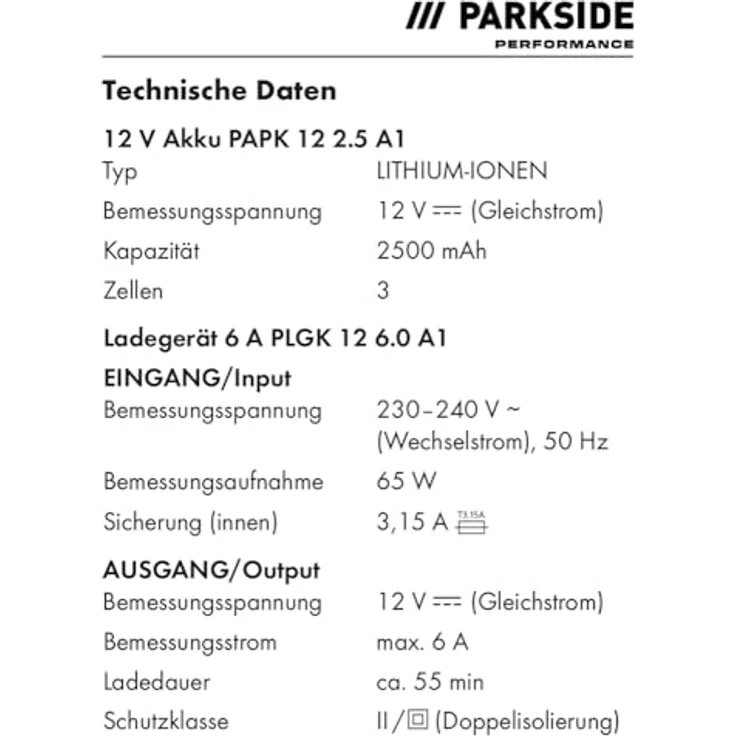 Parkside Performance® 12V / 2,5Ah Akkuset - Akku PAPK 12 2.5 A1 und Ladegerät PLGK 12 6.0 A1, X 12 V Team - Leistungsstarker Lithium-Ionen-Akku, Cell Balancing, Schnell-Ladegerät mit automatischer Ladeabschaltung, Kompatibel mit allen Geräten der Serie PARKSIDE X 12 V Team, Kunststoff, schwarz – Bild 4