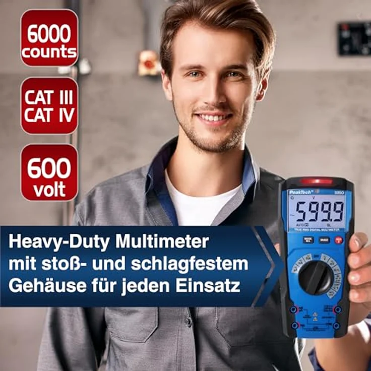 PeakTech Multimeter PeakTech 3350: Profi True RMS Digitalmultimeter ~ 6.000 Counts ~ 600V, spritzwassergeschütztes Gehäuse in schwarz – Bild 5