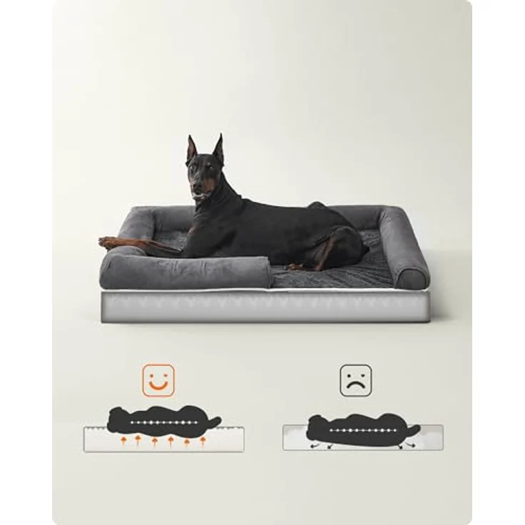 Feandrea Orthopädisches Hundebett, Hundekissen, Hundekorb, weiche Polsterung, erhöhte Ränder, abnehmbar und waschbar, 120 x 85 x 20 cm, rutschfeste Unterseite, dunkelgrau – Bild 3