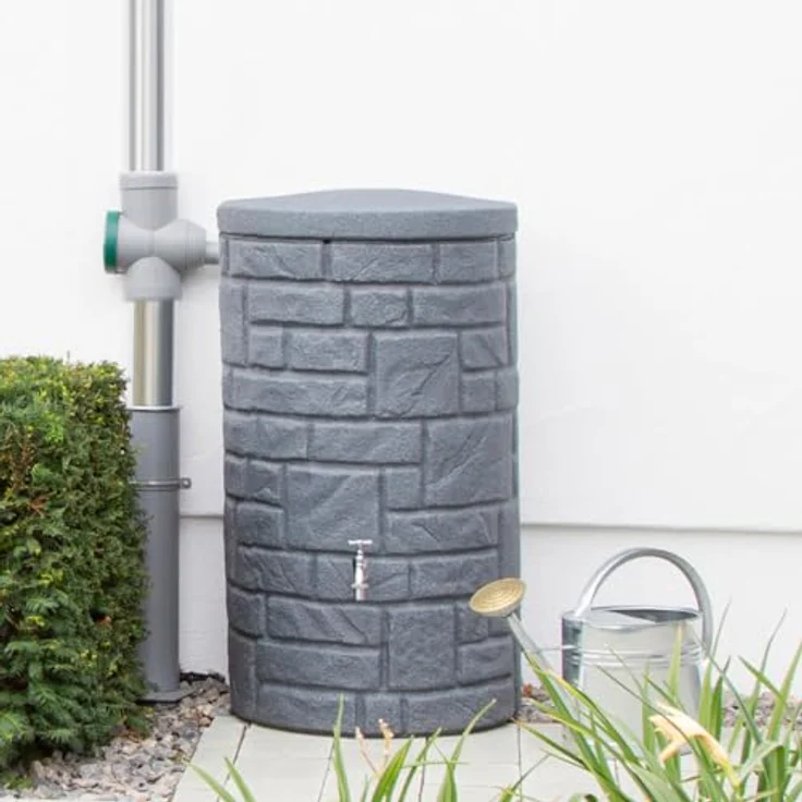 Prosperplast Regentonne Arcado 230 Liter, anthrazit, mit kindersicherem Deckel und hochwertigen Messinganschlüssen – Bild 2