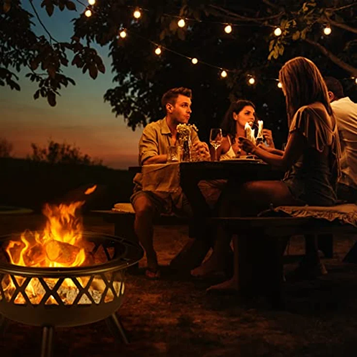 relaxdays Feuerschale mit Grillrost & Funkenschutz, XXL Feuerstelle in Schwarz, ideal für Terrasse und Garten – Bild 3