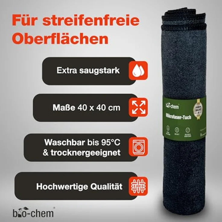 bio-chem Fettlöser Set 3-teilig, 750 ml Fettlöser + 750 ml Edelstahlreiniger + Mikrofasertuch, schonende Reinigung für Edelstahl & Aluminium, Made in Germany – Bild 5