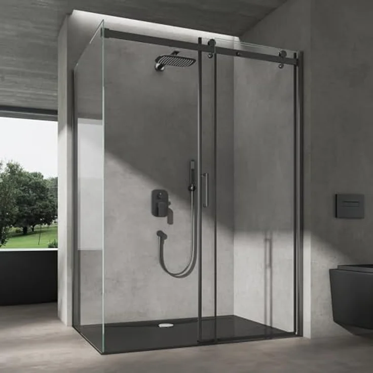 doporro Eckdusche Duschkabine Ravenna19K schwarz ESG-Sicherheitsglas Nano-Beschichtung, BxT: 100x70 cm, Einscheibensicherheitsglas, mit Schiebetür – Bild 3