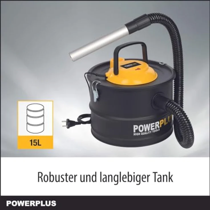 Powerplus Powx3000, 1000W Aschesauger mit 15L Aluminiumbehälter und Hochleistungsfilter, Silber – Bild 4