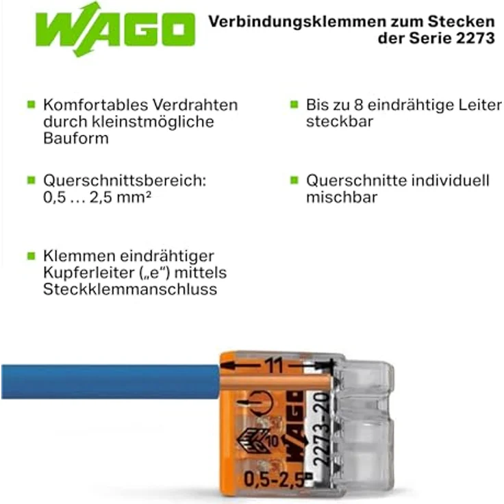 WAGO 2273-205 Dosenklemme flexibel, starr 0.5-2.5mm², Polzahl 5, 20 Stück, transparent, gelb – Bild 4