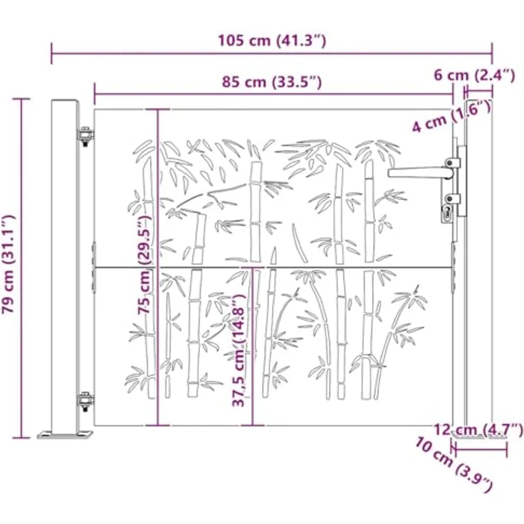 vidaXL Gartentor 105x80 cm Cortenstahl Bambus-Design Abschließbar Zauntor in Rostig – Bild 4