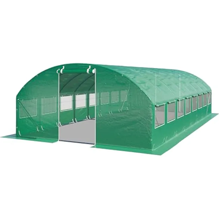 TOOLPORT Foliengewächshaus Gewächshaus 4x8m stabil & langlebig mit Fenster - reißfeste PE Plane 180g/m² grün transparent