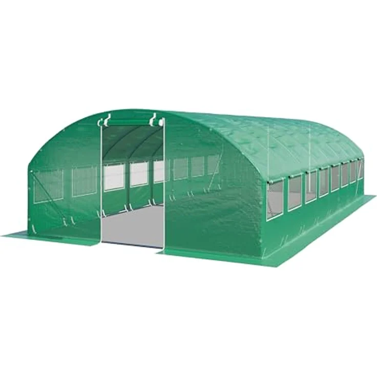 TOOLPORT Foliengewächshaus Gewächshaus 4x8m stabil & langlebig mit Fenster - reißfeste PE Plane 180g/m² grün transparent – Bild 1