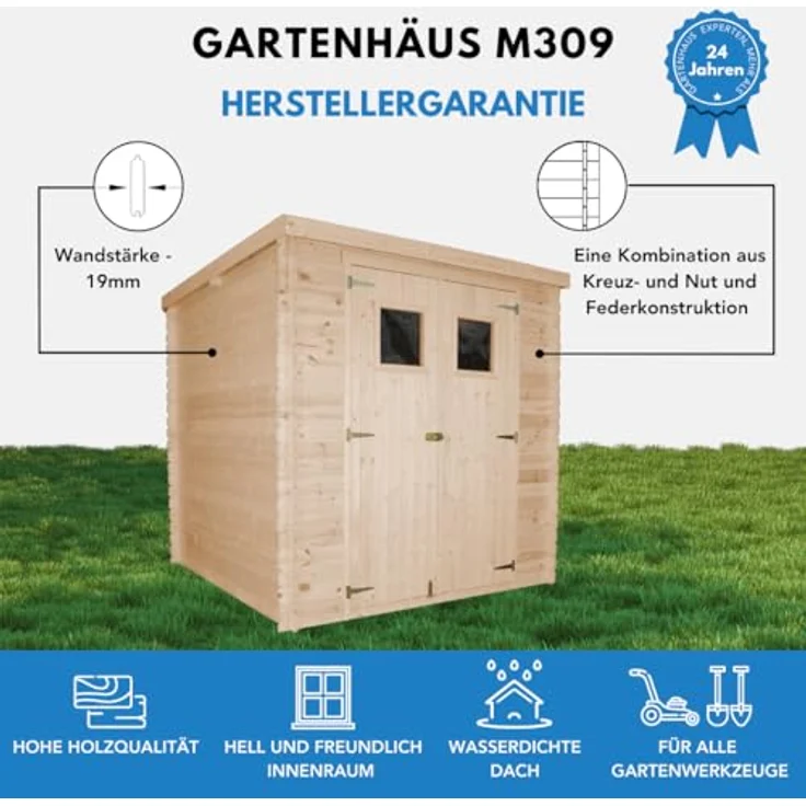 TIMBELA Gartenhaus Holz - Geräteschuppen mit Wasserfestem Dach B204xL204xH202 cm/ 3.53 m2 - Fahrrad Schuppen - Imprägnierte Holzkonstruktion – Bild 5