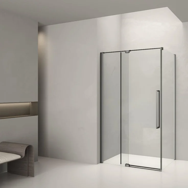 STANO Duschwand MAASTRICHT CUADRA, Schiebetür aus 8 mm ESG-Glas, Schwarz Matt, Höhe 200 cm, variabel 80-130 cm Türmaß