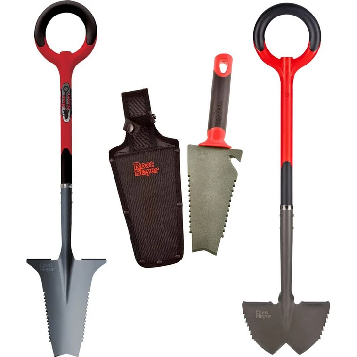 Root Slayer® Wurzelspaten Set, 3-teilig mit Blumenkelle und Rasenkantenstecher, ergonomischer Griff, gehärtete Kohlenstoffstahlklinge mit Zähnen zum Wurzelschneiden