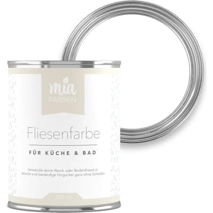 miafarben Fliesenfarbe ohne Schleifen, hochdeckender Fliesenlack für Wand & Boden, wasserbasiert, matt, Traumhaftes Weiss, 750ml