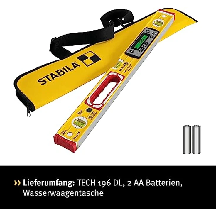 STABILA Elektronik-Wasserwaage TECH 196 DL - digitale Wasserwaage wasser- und staubdicht nach IP 67, 2 Digital-Displays, kalibrationsfrei mit Tasche, 61 cm – Bild 2