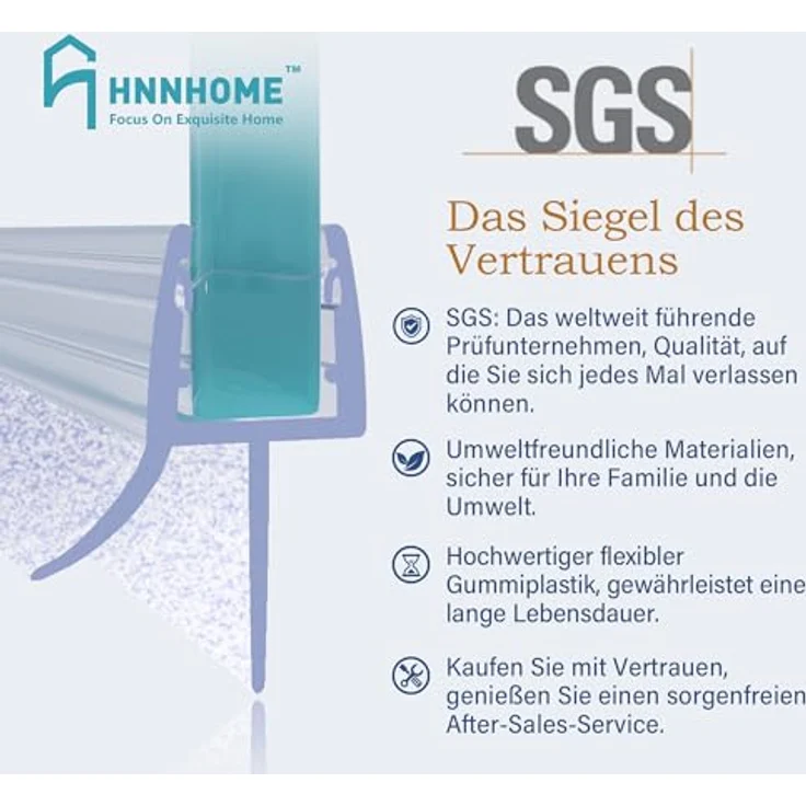 HNNHOME Duschdichtung – Universelle Ersatzdichtung für 6–8 mm Glastüren, 100% wasserdicht, extra dicke Gummilippe, einfache Montage (100cm, 1) – Bild 3