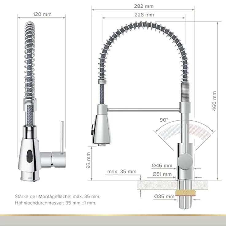 Lenz Küchenarmatur KALANI², Chrom mit flexibler Geschirrbrause, 2 Strahlarten und EasyFix Befestigung von oben, hochwertige Verarbeitung, 46070302 – Bild 4