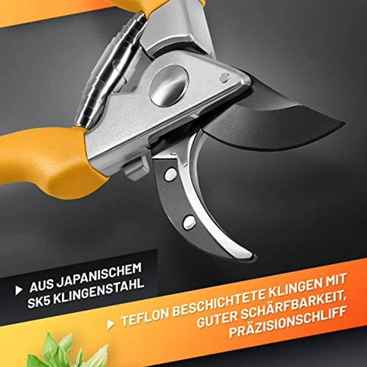 GRÜNTEK Gartenschere Blumenschere GERFALKE, 48 mm Klinge aus japanischem SK5 Stahl, ergonomische Griffform, präzises Schnittergebnis, Pflanzenschere Teflon beschichtet, Bypass Rebschere Rosenschere, grün – Bild 2