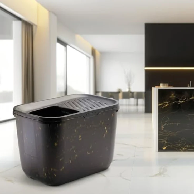 Savic Katzenklo Hop In Marble, Schwarz/Gold, 58,8 x 39 x 39,5 cm – Bild 2