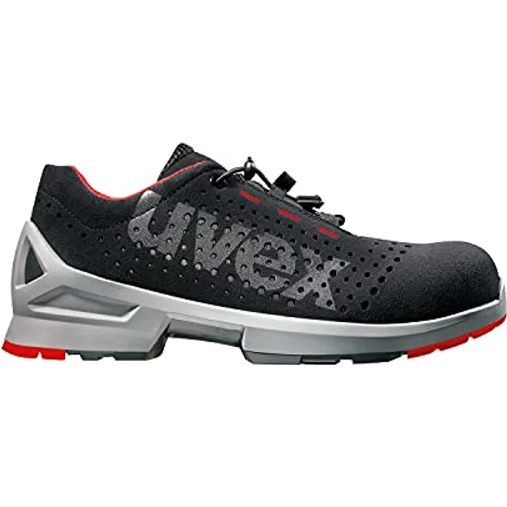 Uvex uvex 1 Halbschuhe S1 SRC, Sicherheitshalbschuhe aus Mikrovelours mit Kunststoffkappe, schwarz/rot, Weite 12, Gr. 39 – Bild 2