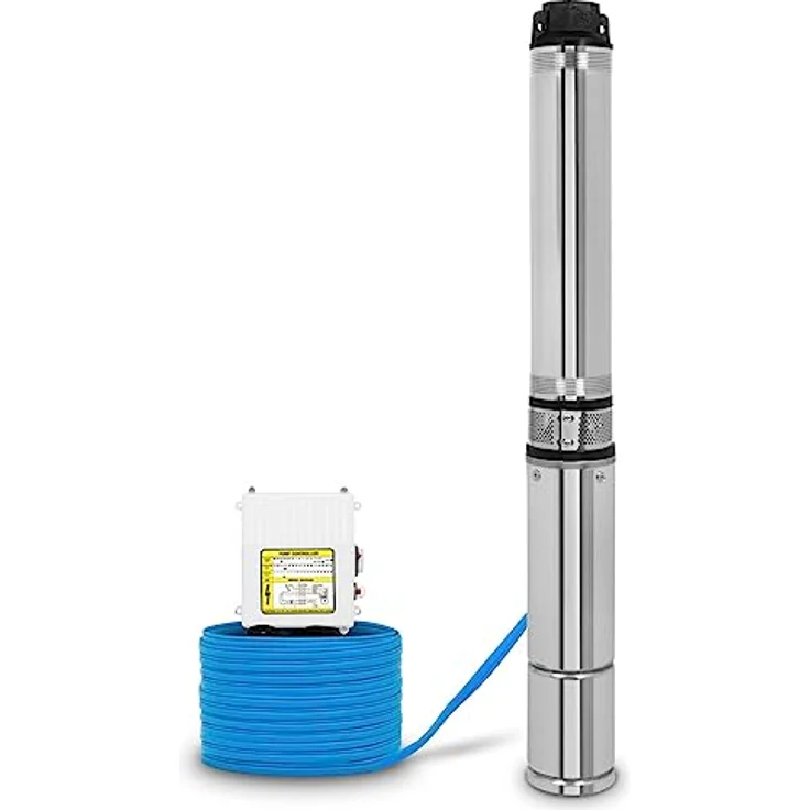 EBERTH 4" Tiefbrunnenpumpe, Elektrisch 550W, Edelstahl, max. Förderhöhe 43m, 20m Stromkabel, Schmutzsieb – Bild 1