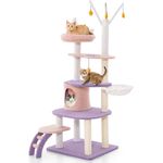COSTWAY Kratzbaum, mit Katzenhöhle & Leiter & Hängematte, 59x49x158cm, Purpurnes Pink