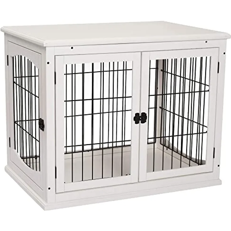 PawHut Hundehütte Hundehaus Transportbox Kleintierkäfig für Innen Hundebox Tierkäfig Haustier MDF Metall Weiß 81 x 58,5 x 66 cm