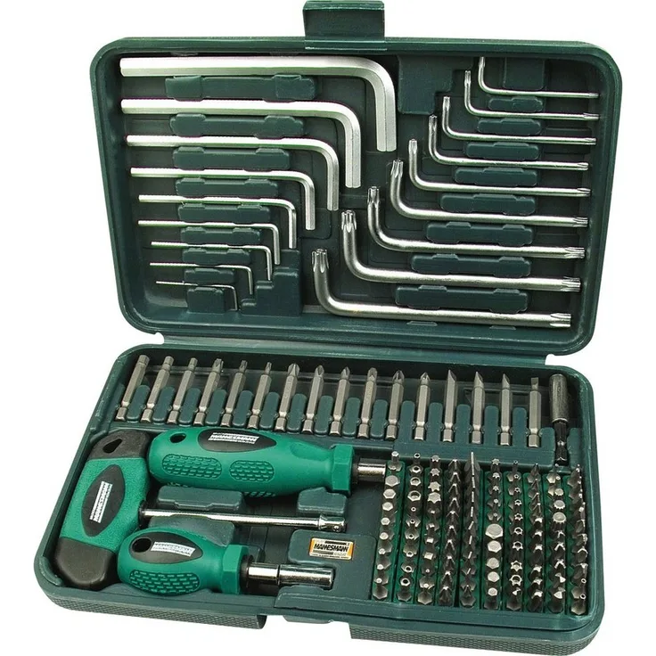 Brüder Mannesmann M29805, 139-teiliges Bit-Set aus Chrom-Vanadium-Stahl mit Winkelschraubendrehern und magnetischem Bithalter