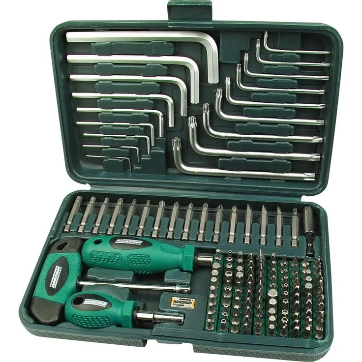 Brüder Mannesmann M29805, 139-teiliges Bit-Set aus Chrom-Vanadium-Stahl mit Winkelschraubendrehern und magnetischem Bithalter – Bild 1