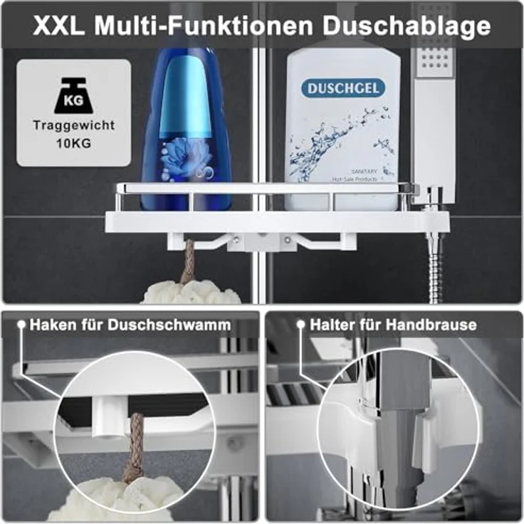 Görbach Edelstahl Duschset Regendusche Duschsystem ohne Armatur, XXL Kopfbrause 35x25 cm, verstellbare Duschstange und Duschablage Chrom – Bild 4