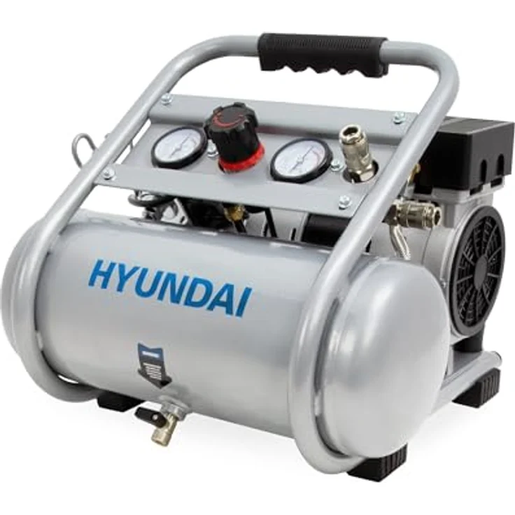 HYUNDAI Silent Kompressor SAC75008, tragbar, ölfrei, 9 bar, 8L, 49 dB, 750 W / 1 PS – Bild 2