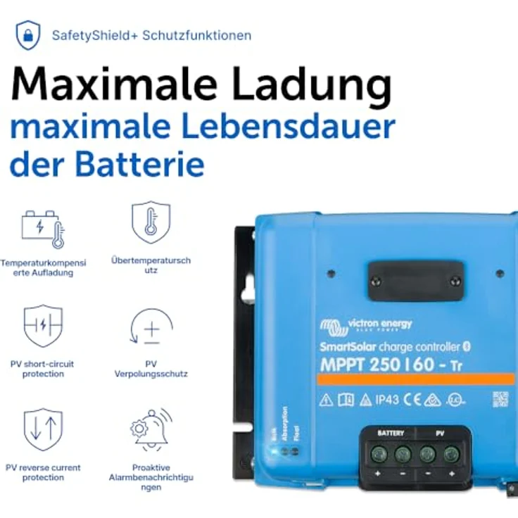 Victron Energy SmartSolar MPPT 250/60-Tr, hoch effizienter Solar-Laderegler mit 99% Wirkungsgrad, acht Ladealgorithmen, IP43 Schutz – Bild 7