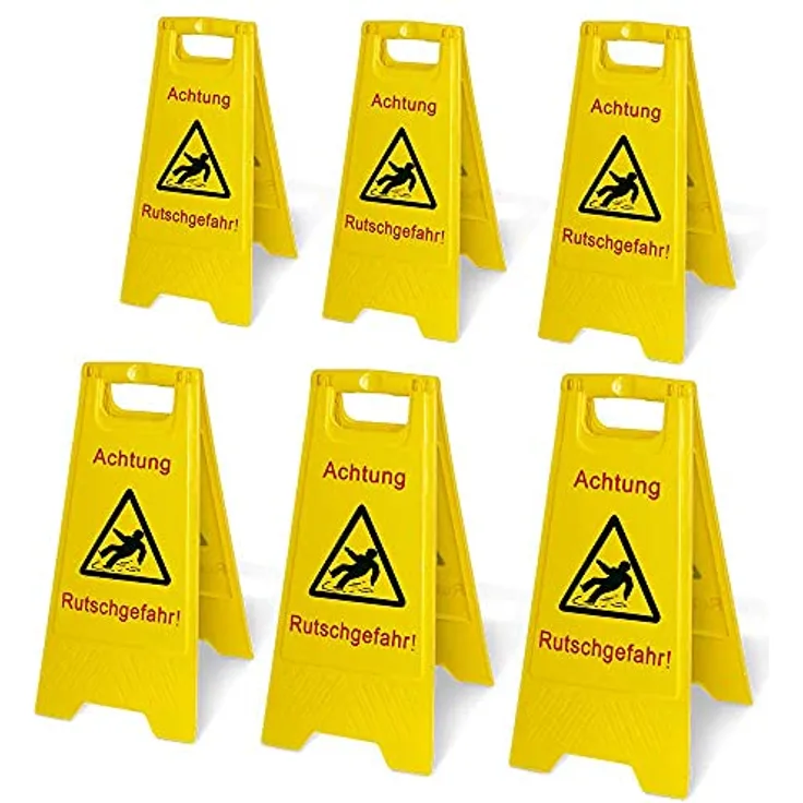 BRB 6er-Set Warnschild "Achtung Rutschgefahr", Aufstellhöhe 600 mm gelb, zusammenklappbar, aus schlagfestem Kunststoff
