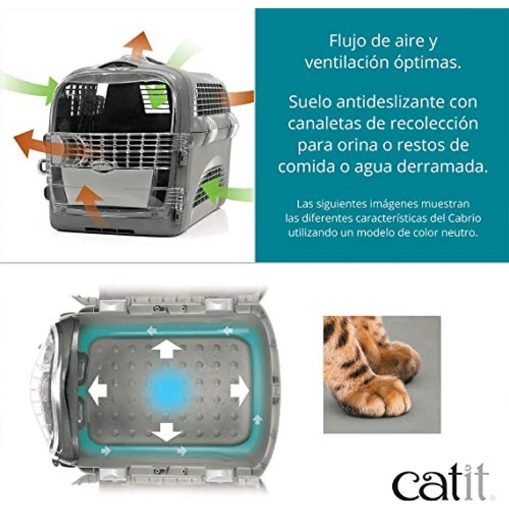 Catit Tiertransportbox Cabrio Transportbox türkis/grau - Vollständige Durchlüftung, Rutschfester Bodenbelag, Integrierter Griff, Türkis/Grau – Bild 6