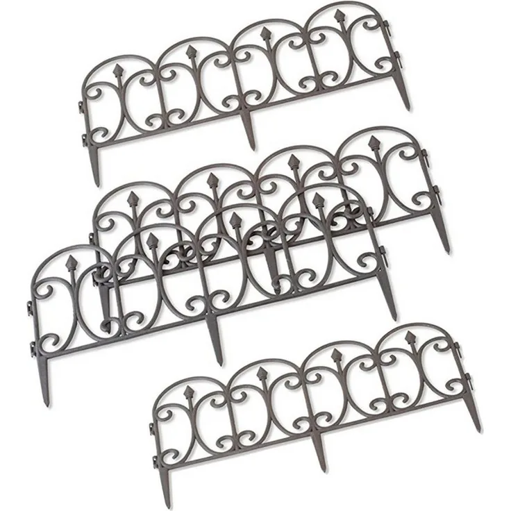 HTI-Living Beetbegrenzung Zierzaun Schnörkel Nessa, Set, 4 Zaunelemente, Beeteinfassung Beetbegrenzung, Witterungsbeständiger Kunststoff, 60,5 cm Breite, 32,5 cm Höhe, 9 cm Erdspieß