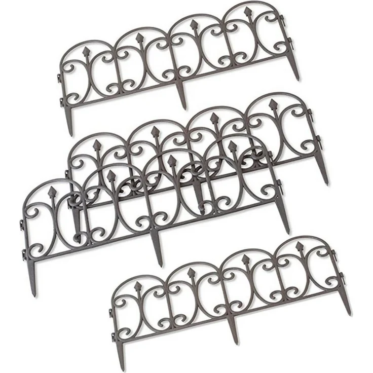 HTI-Living Beetbegrenzung Zierzaun Schnörkel Nessa, Set, 4 Zaunelemente, Beeteinfassung Beetbegrenzung, Witterungsbeständiger Kunststoff, 60,5 cm Breite, 32,5 cm Höhe, 9 cm Erdspieß – Bild 1