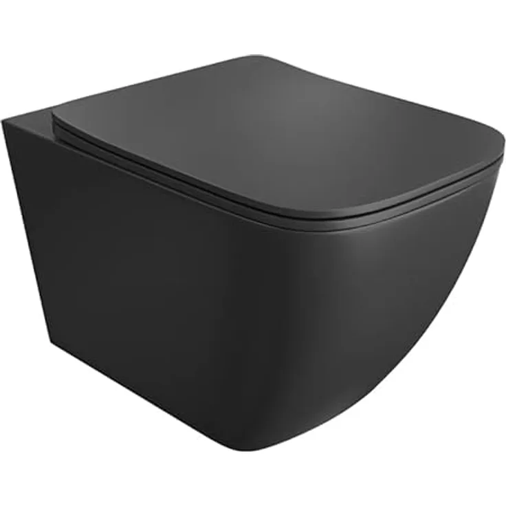 LAVITA Wand-WC Onil Black | Hänge Toilette mit Absenkautomatik & Spülrandlos Hängend | 355x510x395 mm | Schwarz