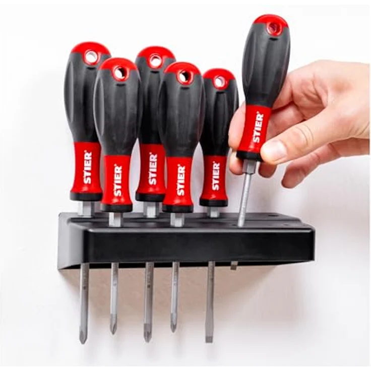 STIER 7-tlg. Set Schraubendreher Normalausführung, Chrom-Vanadium-Stahl, CNC-gefräste SilverTip-Spitze, TPE-Material Handgriff, 3K-Kraft-Griff, inkl. Aufhängung – Bild 5