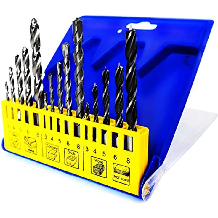 S&R Universal Drill Bohrer-Set 15-tlg. – Bohrbits für Holz, Stein & Metall, HSS M2-Stahl, Größen 3-8mm – Bild 1